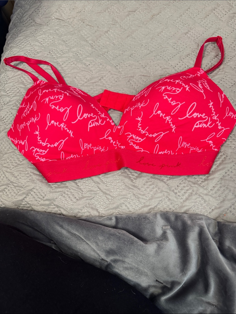 PINK Victoria's Secret Hot Pink Script Bra